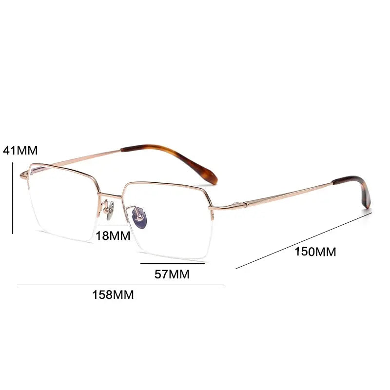 Gatenac Unisex Semi Rim Big Polygon Square Titanium Eyeglasses 726889 FuzWeb