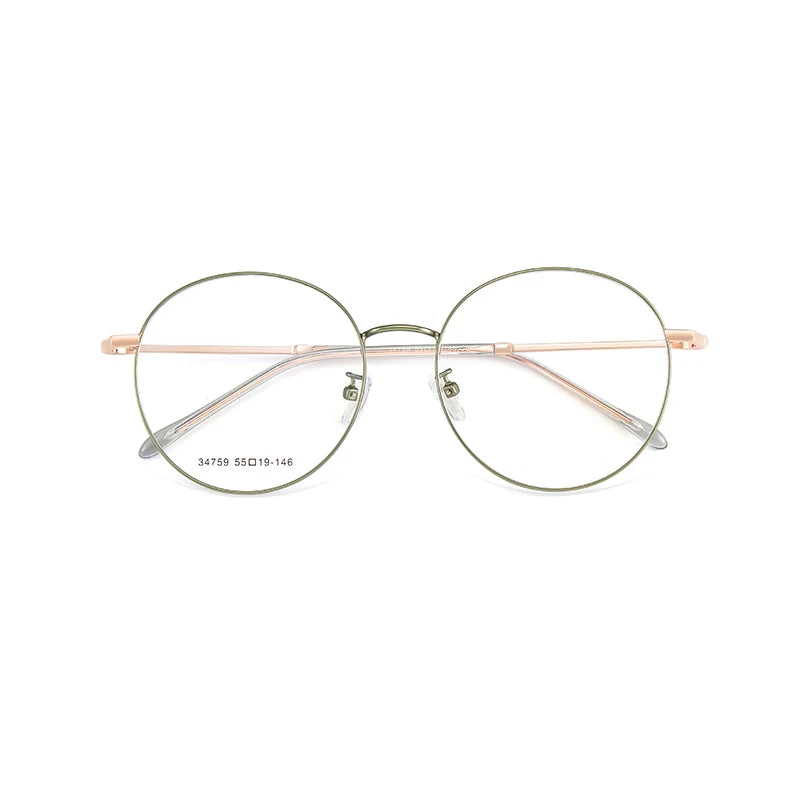 KatKani Unisex Full Rim Round Alloy Eyeglasses 34759 Full Rim KatKani Eyeglasses Green Rose Gold  