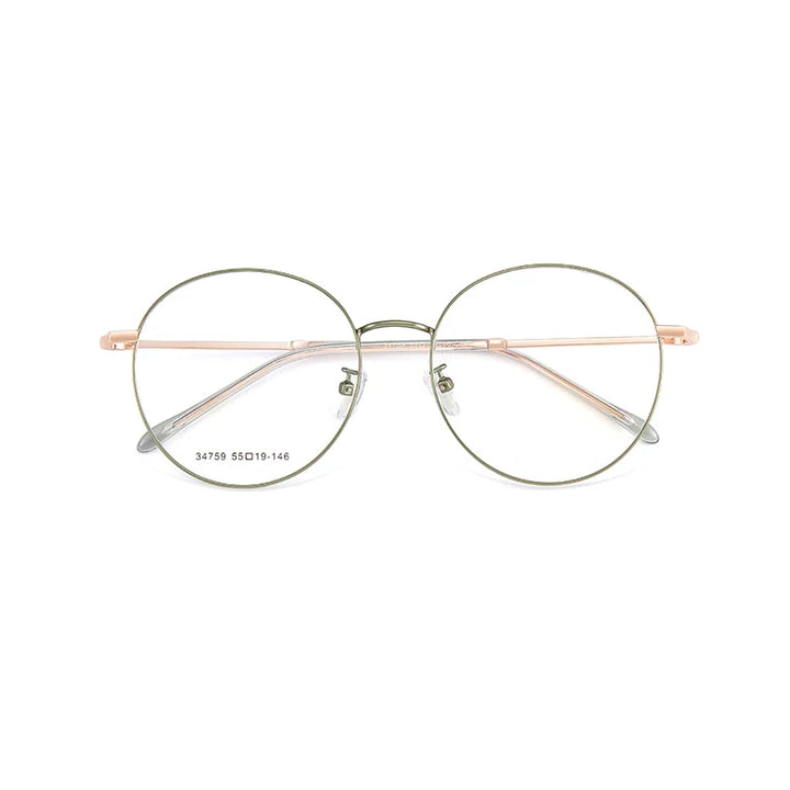 KatKani Unisex Full Rim Round Alloy Eyeglasses 34759 Full Rim KatKani Eyeglasses Green Rose Gold  