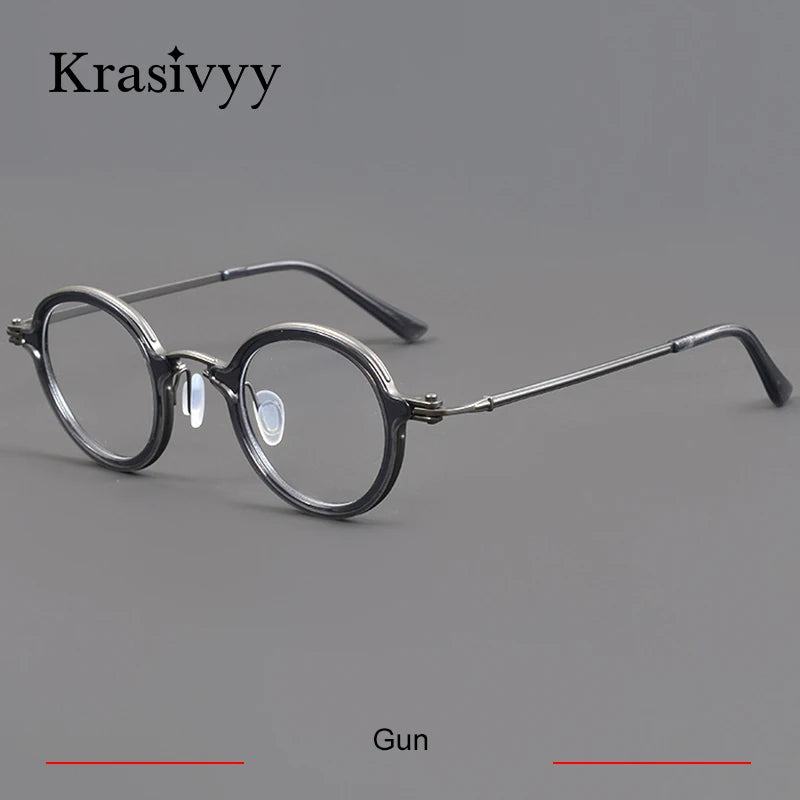 Krasivyy Women's Full Rim Round Acetate Titanium Eyeglasses 25899 Full Rim Krasivyy Gun