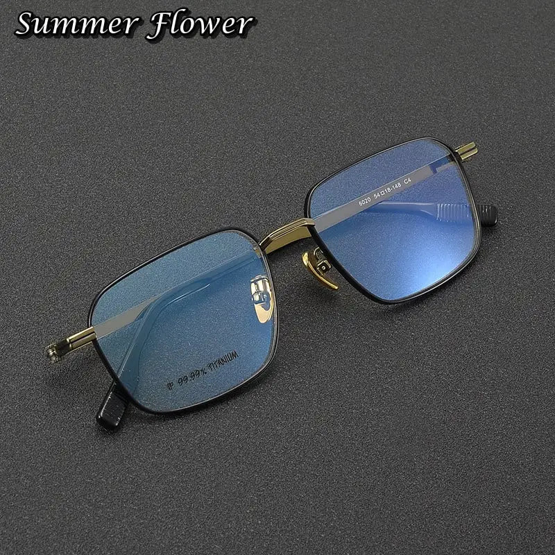 Summer Flower Men's Full Rim Polygon Square Titanium Eyeglasses 60204