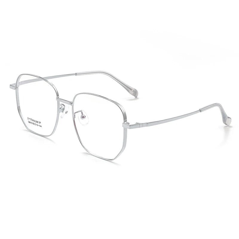 KatKani Unisex Full Rim Large Polygon Alloy Eyeglasses S8819 Full Rim KatKani Eyeglasses Silver  