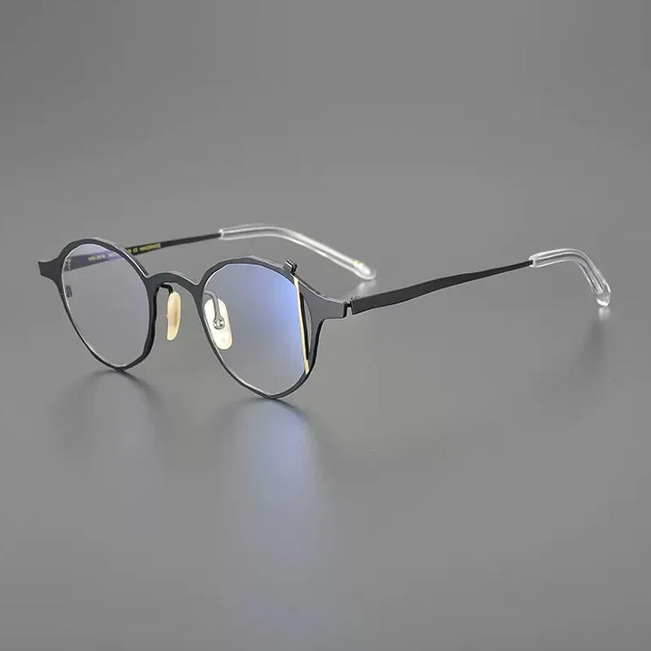 Gatenac Unisex Full Rim Round Titanium Eyeglasses Gxyj1221 Full Rim Gatenac Black Gold  