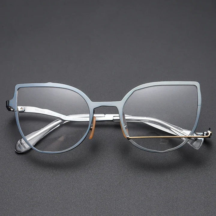 Aror Unisex Full Rim Square Cat Eye Alloy Eyeglasses 49431 Full Rim Aror blue green