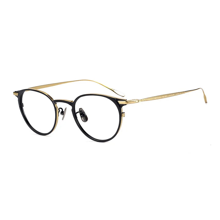 Black Mask Unisex Full Rim Round Titanium Eyeglasses M061 Full Rim Black Mask Black-Gold  