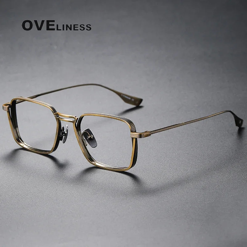 Oveliness Unisex Full Rim Square Double Bridge Titanium Eyeglasses O0125 Full Rim Oveliness bronze middle  