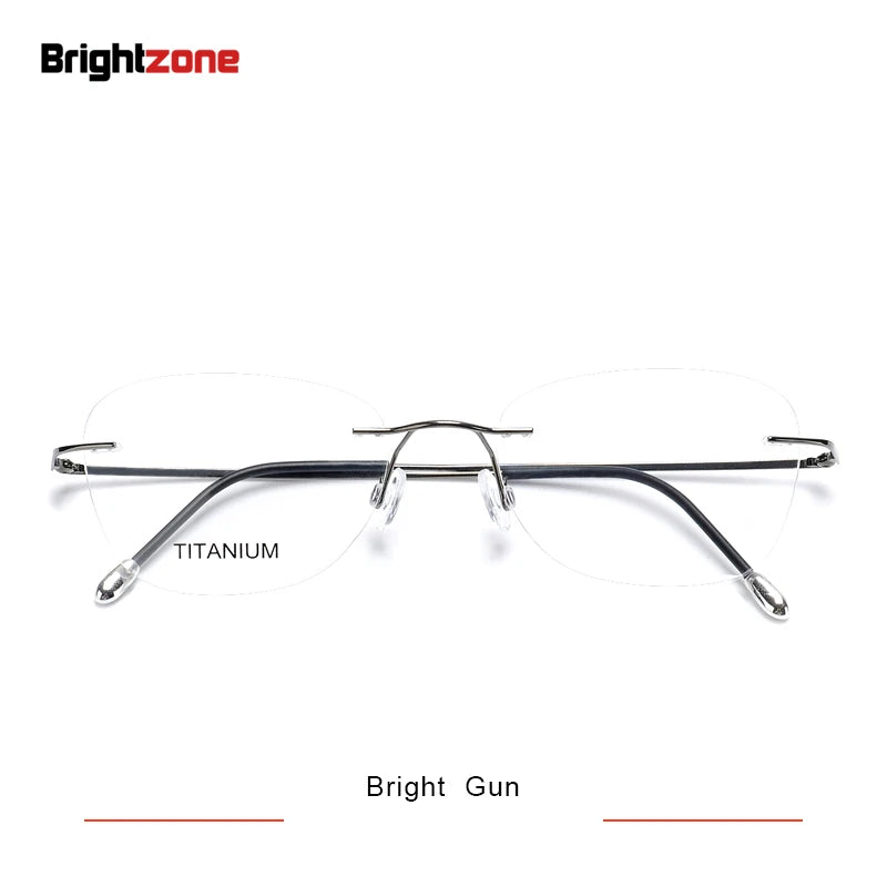 Brightzone Unisex Rimless Polygon Square Titanium Eyeglasses 71613 Rimless Brightzone Bright Gun