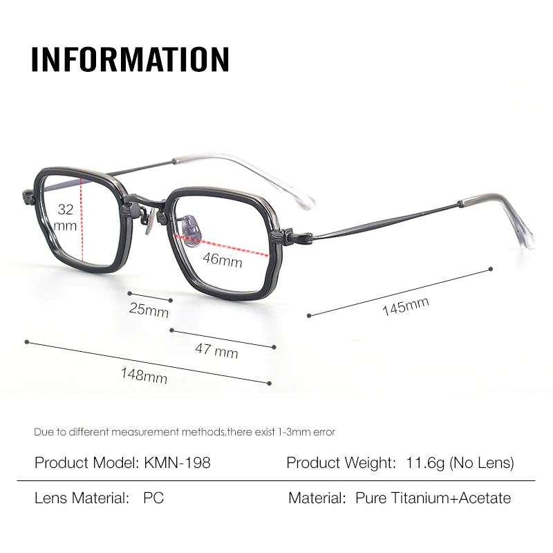 Aror Unisex Full Rim Polygon Square Acetate Titanium Eyeglasses 195198