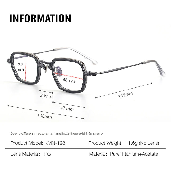 Aror Unisex Full Rim Polygon Square Acetate Titanium Eyeglasses 195198
