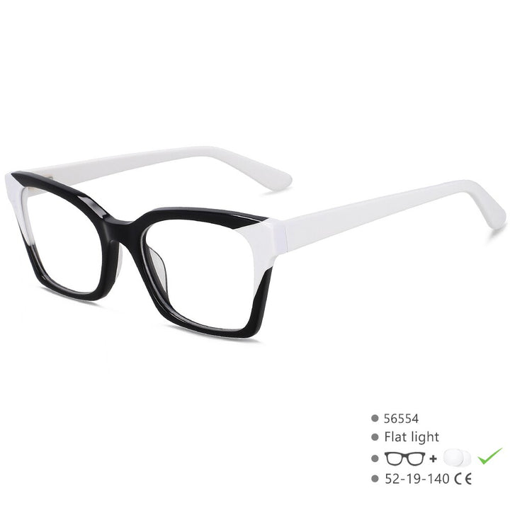 CCSpace Unisex Full Rim Square Cat Eye Acetate Fiber Eyeglasses 56554 Full Rim CCspace C7BlackWhite  