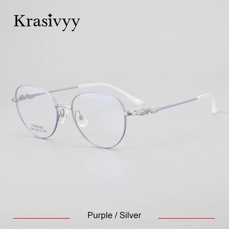 Krasivyy Women's Full Rim Oval Round Titanium Eyeglasses 443004 Full Rim Krasivyy Purple Silver  