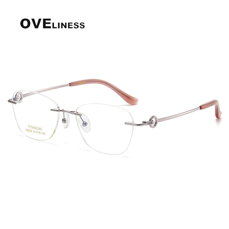 Oveliness Women's Rimless Oval Cat Eye Titanium Eyeglasses 196009 Rimless Oveliness pink  