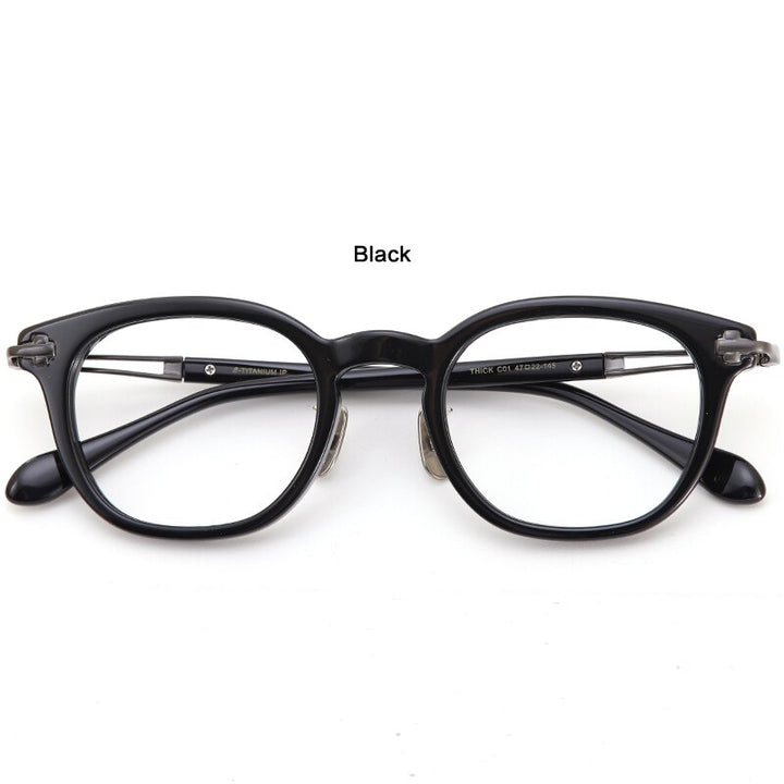 Muzz Men's Full Rim Square Acetate Titanium Eyeglasses Thick Full Rim Muzz Black  