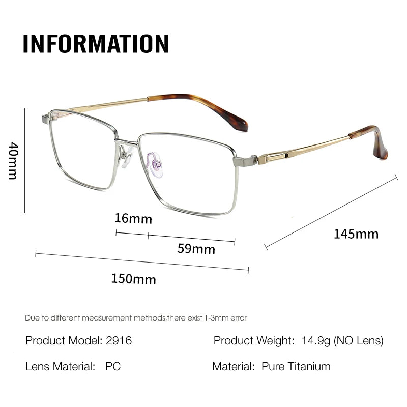 Muzz Men's Full Rim Big Polygon Square Titanium Eyeglasses 82916