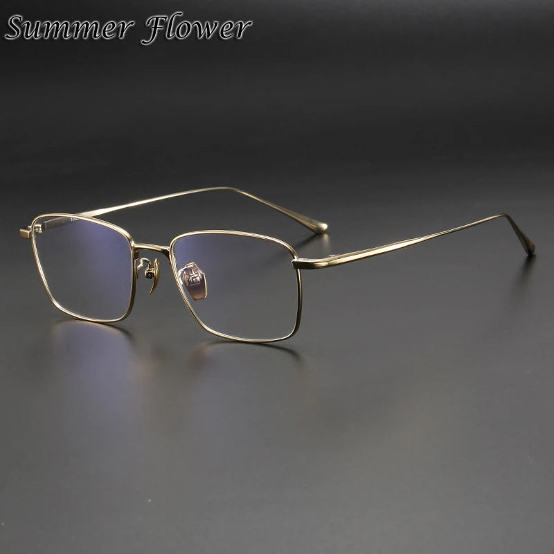 Summer Flower Men's Full Rim Polygon Square Titanium Eyeglasses 814040 Full Rim Summer Flower Gold