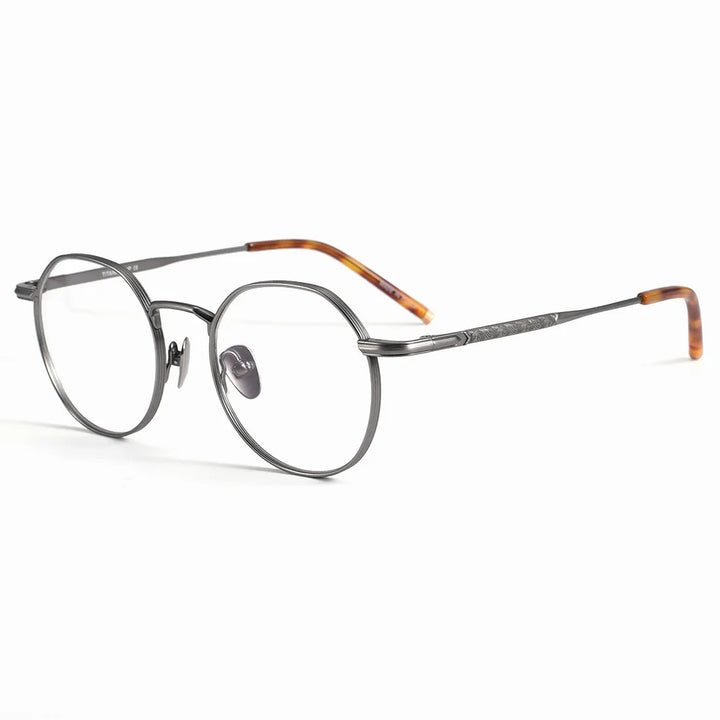 Black Mask Unisex Full Rim Flat Top Round Titanium Eyeglasses 49140