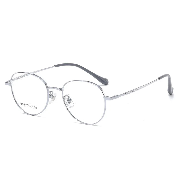 Yimaruili Women's Full Rim Oval Round Titanium Eyeglasses 98449 Full Rim Yimaruili Eyeglasses Silver