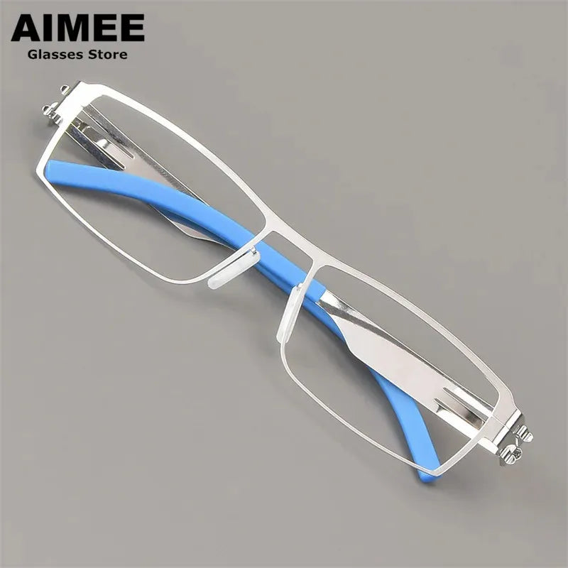 Aimee Unisex Full Rim Square Screwless Steel Eyeglasses 1180 Full Rim Aimee Silver  