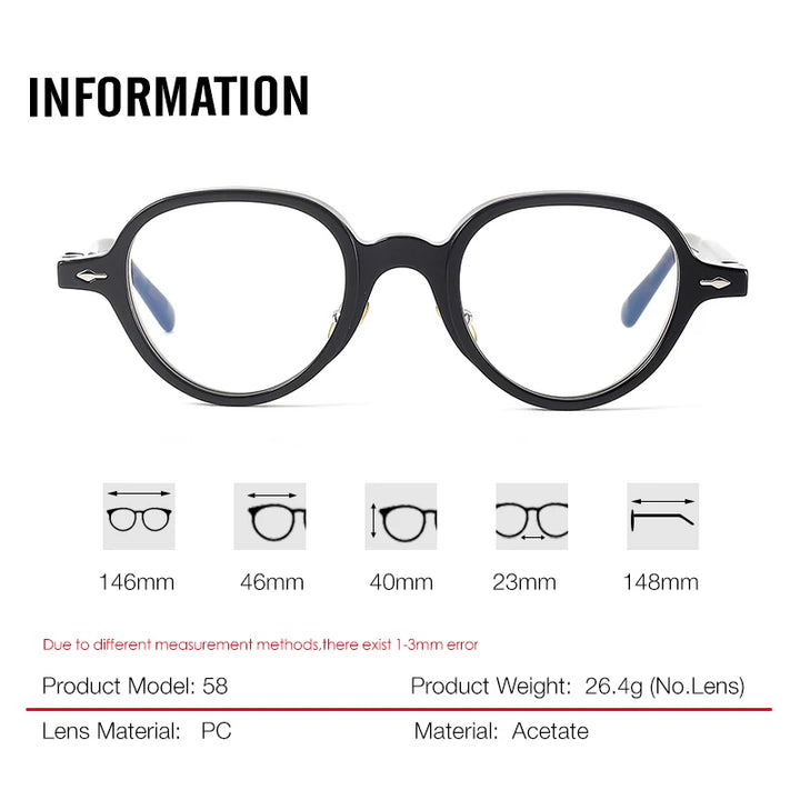 Aror Men's Full Rim Oval Round Acetate Titanium Eyeglasses 396158