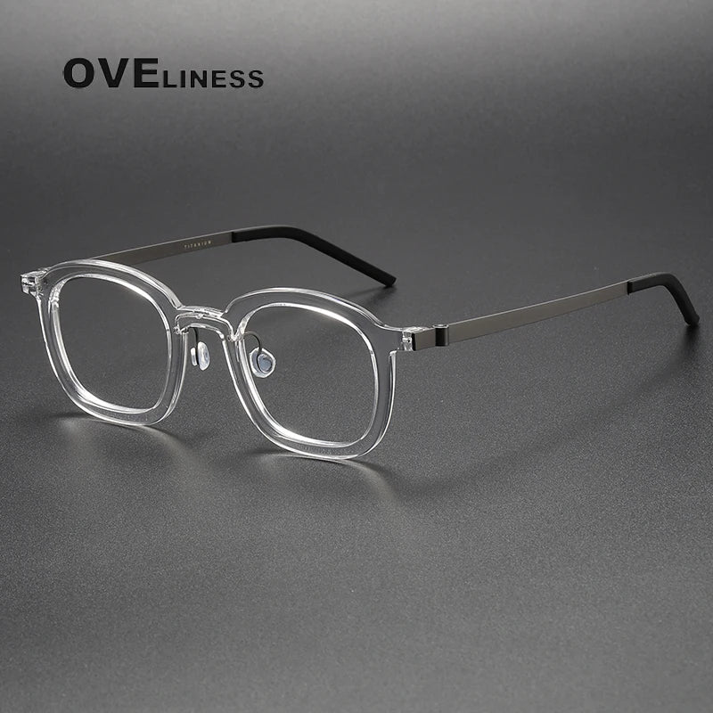 Oveliness Unisex Full Rim Square Acetate Titanium Eyeglasses 1050 Full Rim Oveliness transparent  