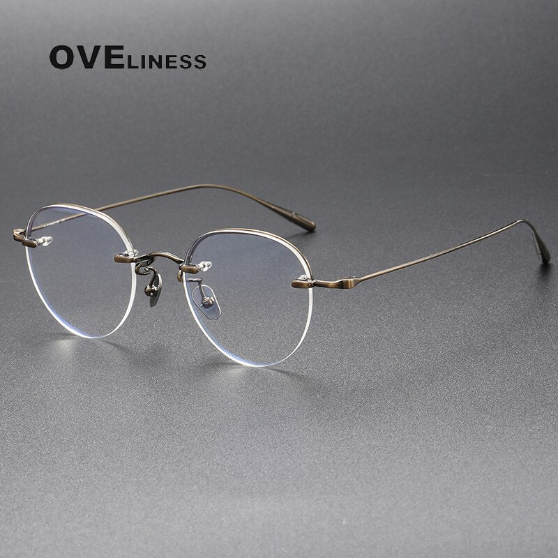 Oveliness Unisex Rimless Oval Titanium Eyeglasses 611 Rimless Oveliness bronze  