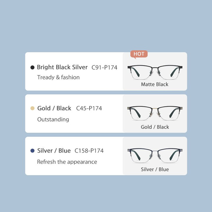 Zirosat Men's Semi Rim Square Tr 90 Titanium Eyeglasses St6212 Semi Rim Zirosat   