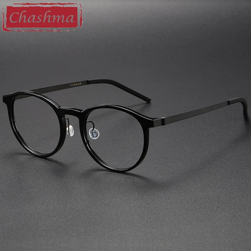 Chashma Unisex Full Rim Round Acetate Titanium Eyeglasses 1836 Full Rim Chashma Black  
