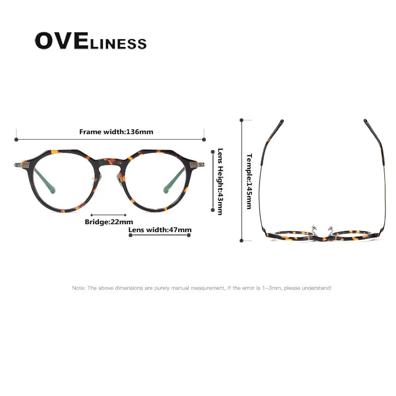 Oveliness Women's Full Rim Flat Top Round Titanium Acetate Eyeglasses 53402