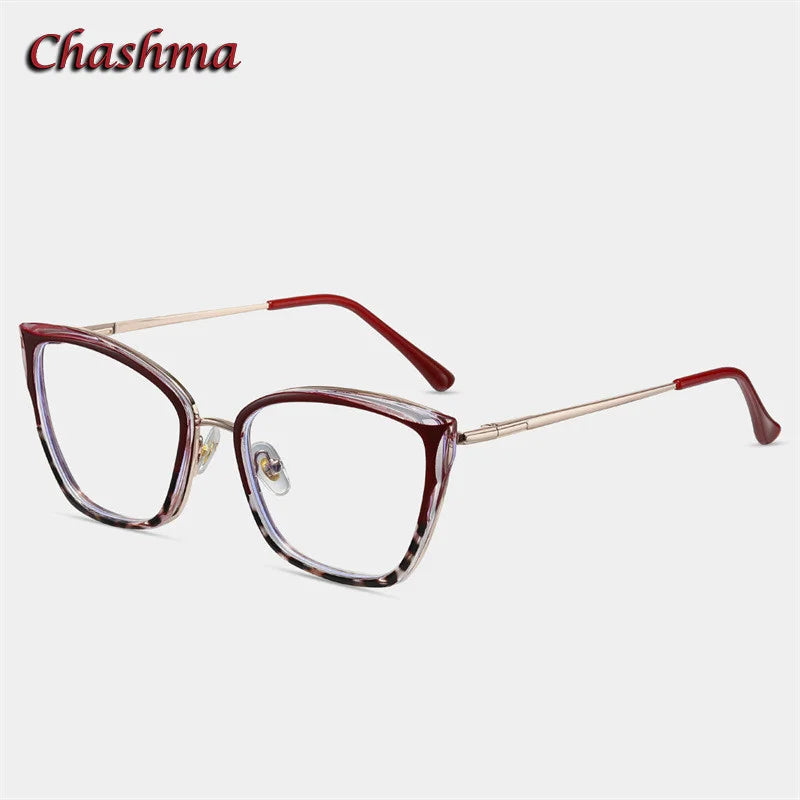 Chashma Ochki Women's Full Rim Square Cat Eye Tr 90 Eyeglasses 87257 Full Rim Chashma Ochki Red Leopard  