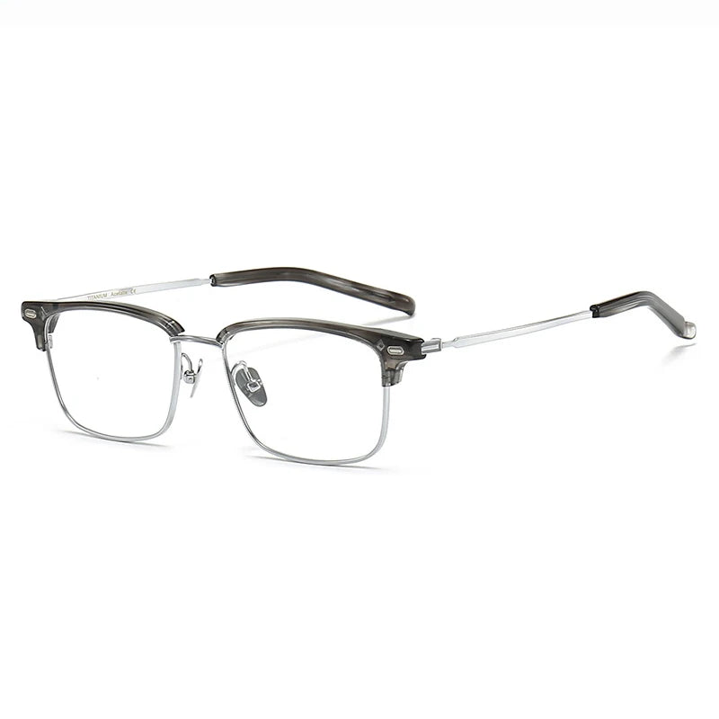 Black Mask Unisex Full Rim Square Titanium Acetate Eyeglasses M122 Full Rim Black Mask Gray-Silver  