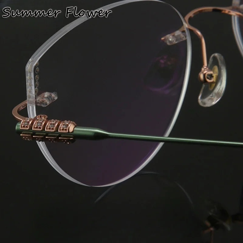 Summer Flower Women's Rimless Round Cat Eye Titanium Eyeglasses 694218