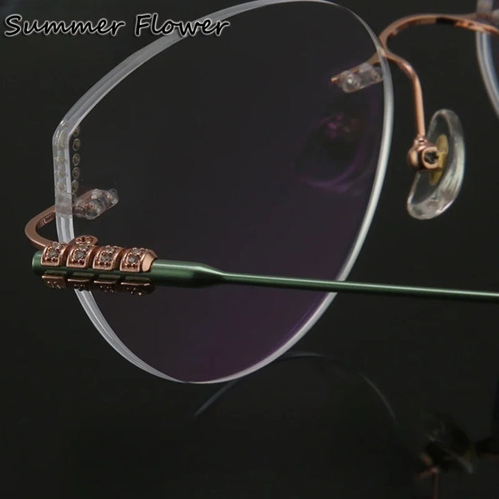 Summer Flower Women's Rimless Round Cat Eye Titanium Eyeglasses 694218