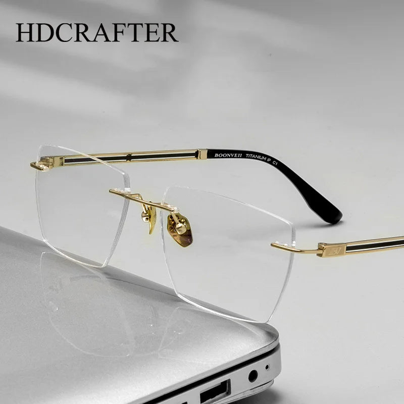 Hdcrafter Unisex Rimless Square Titanium Eyeglasses 6037 Rimless Hdcrafter Eyeglasses   