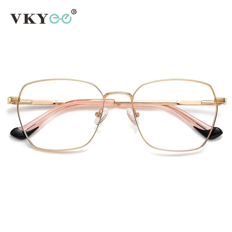 Vicky Unisex Full Rim Square Stainless Steel Acetate Reading Glasses 3022 Reading Glasses Vicky gold-pink 0 