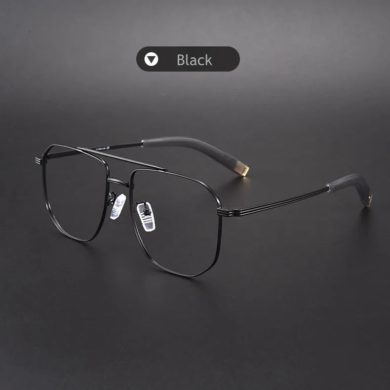 KatKani Men's Full Rim Square Double Bridge Titanium Eyeglasses Km0942 Full Rim KatKani Eyeglasses Black  