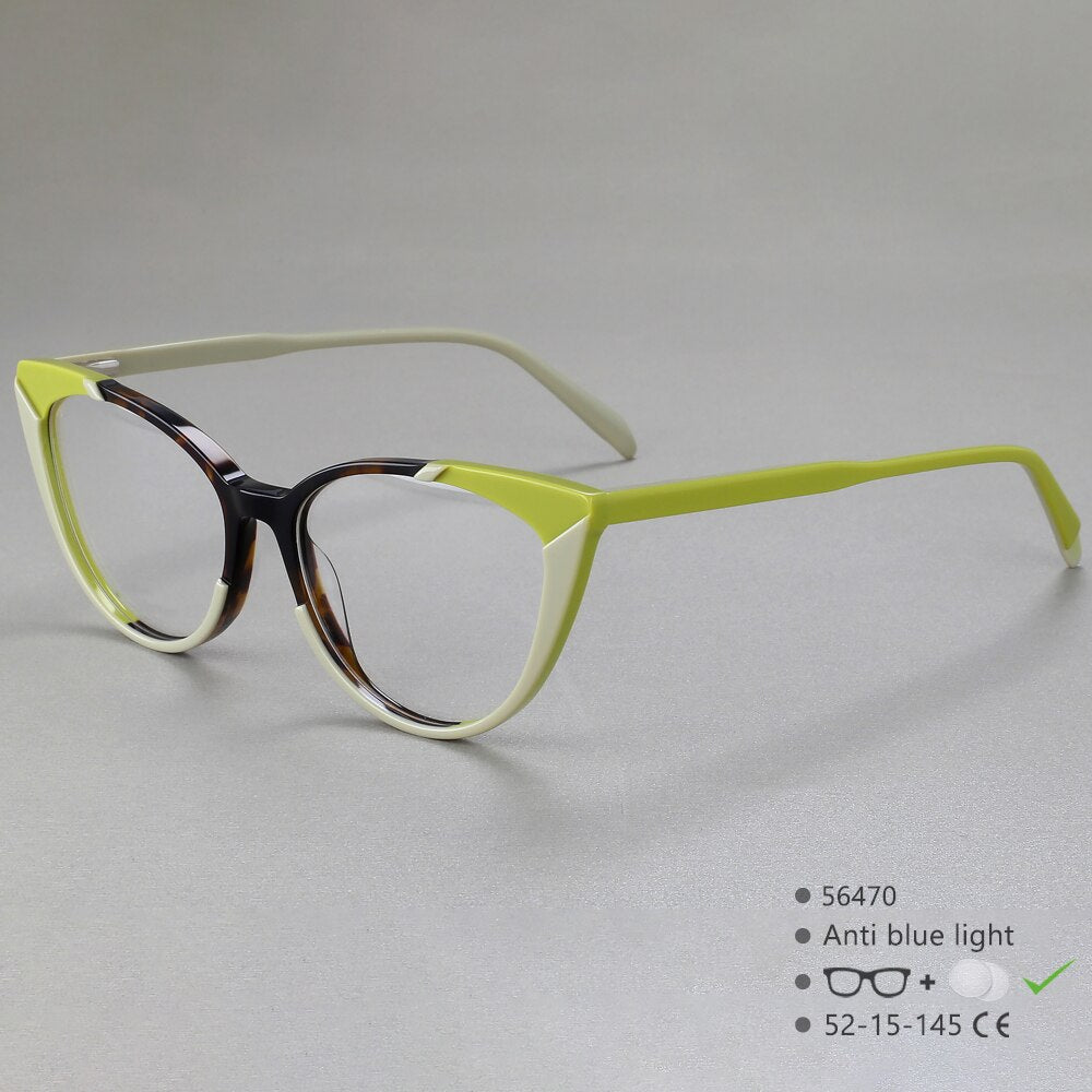 CCSpace Women's Full Rim Cat Eye Acetate Eyeglasses 56470 Full Rim CCspace C3Green  