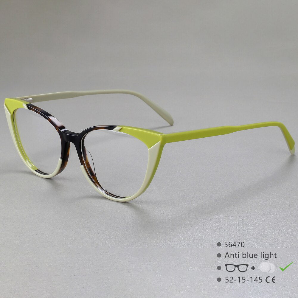 CCspace Women's Full Rim Cat Eye Acetate Eyeglasses 56470 Full Rim CCspace C3Green  