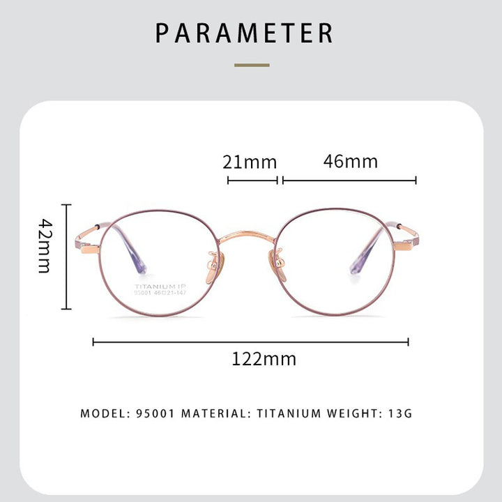 KatKani Unisex Full Rim Round Titanium Eyeglasses Full Rim KatKani Eyeglasses   