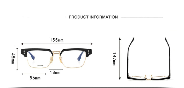 Black Mask Unisex Full Rim Big Square Acetate Titanium Eyeglasses D410 Full Rim Black Mask   