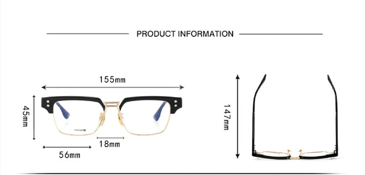 Black Mask Unisex Full Rim Big Square Acetate Titanium Eyeglasses D410 Full Rim Black Mask   