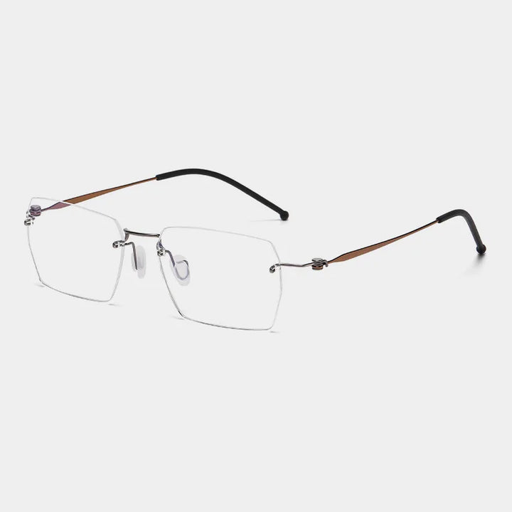 Hdcrafter Unisex Rimless Square Screwless Titanium Eyeglasses 5937 Rimless Hdcrafter Eyeglasses Gun-Tea  