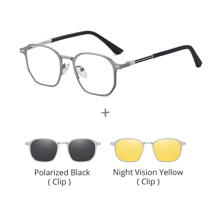 Ralferty Women's Full Rim Flat Top Square Mg Al Eyeglasses Clip On Sunglasses 517036