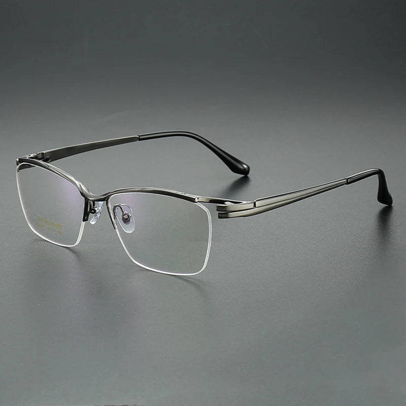 Aror Men's Semi Rim Big Square Brow Line Titanium Eyeglasses 96205