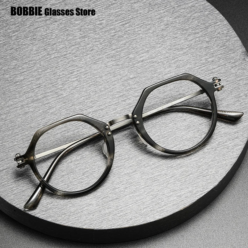 Bobbie Unisex Full Rim Flat Top Round Titanium Acetate Eyeglasses 675882