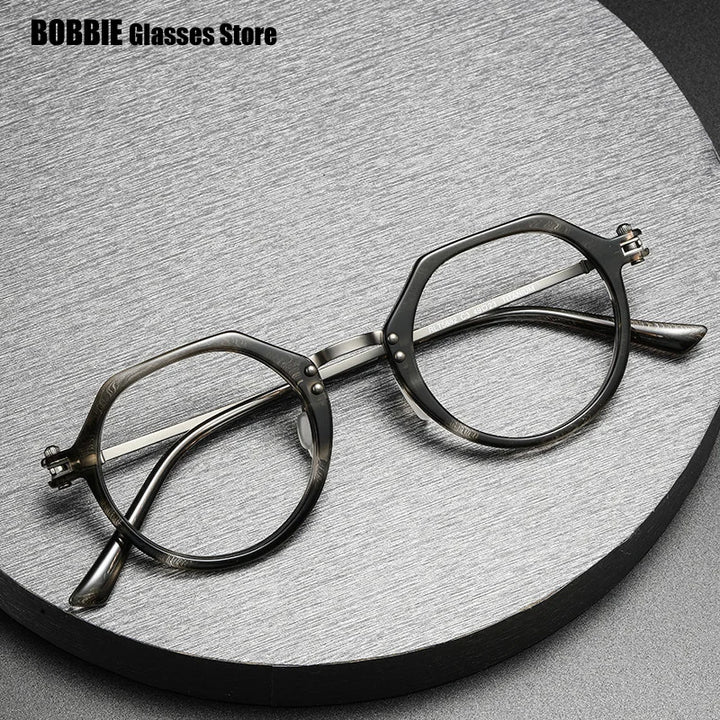 Bobbie Unisex Full Rim Flat Top Oval Titanium Acetate Eyeglasses 895882