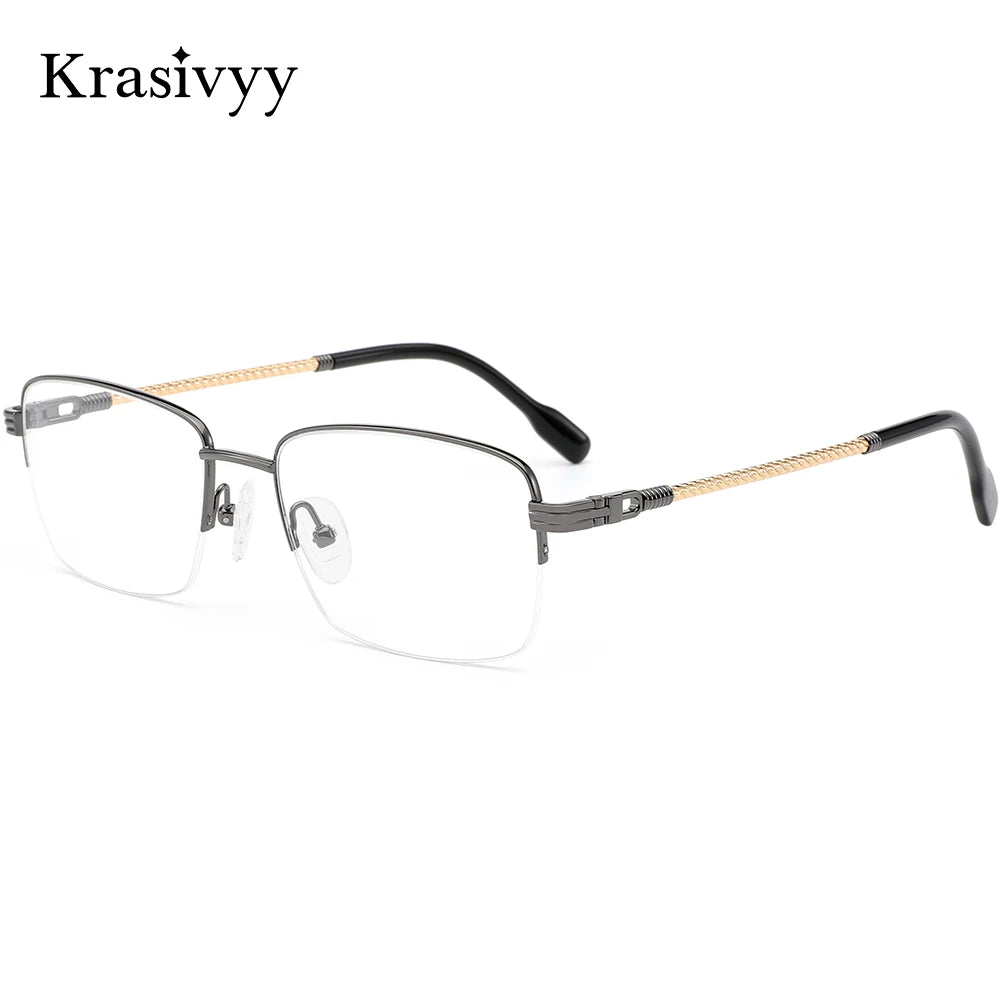 Krasivyy Men's Semi Rim Square Titanium Eyeglasses 50031