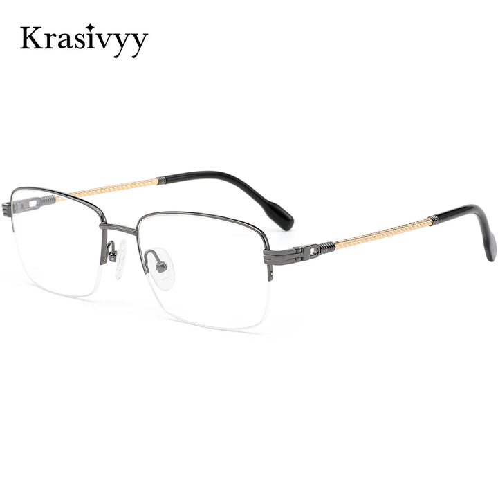 Krasivyy Men's Semi Rim Square Titanium Eyeglasses 50031