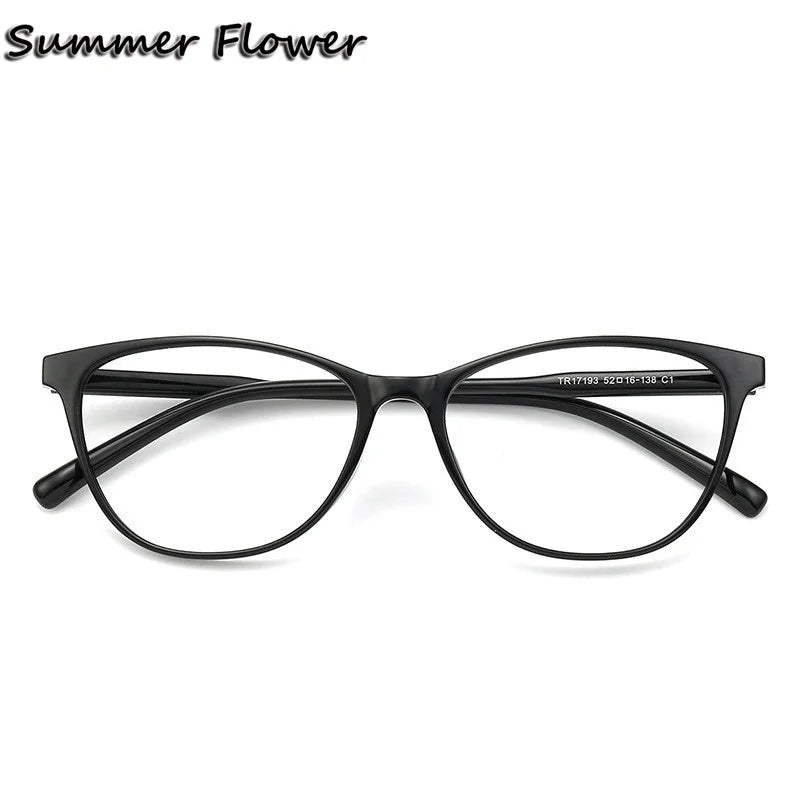 Summer Flower Women's Full Rim Cat Eye Tr 90 Titanium Eyeglasses 17193 Full Rim Summer Flower Bright Black