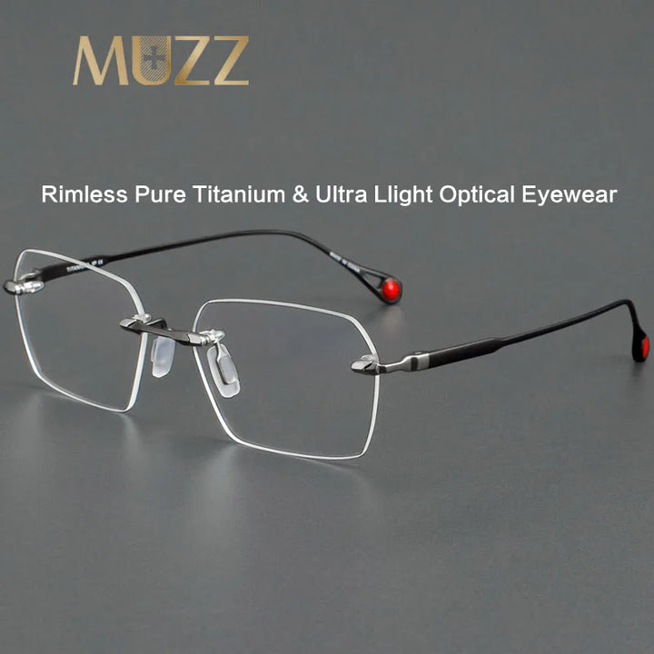 Muzz Unisex Rimless Square Polygon Titanium Eyeglasses 26307 Rimless Muzz   