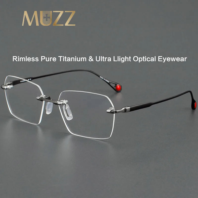 Muzz Unisex Rimless Polygon Square Titanium Eyeglasses 912307